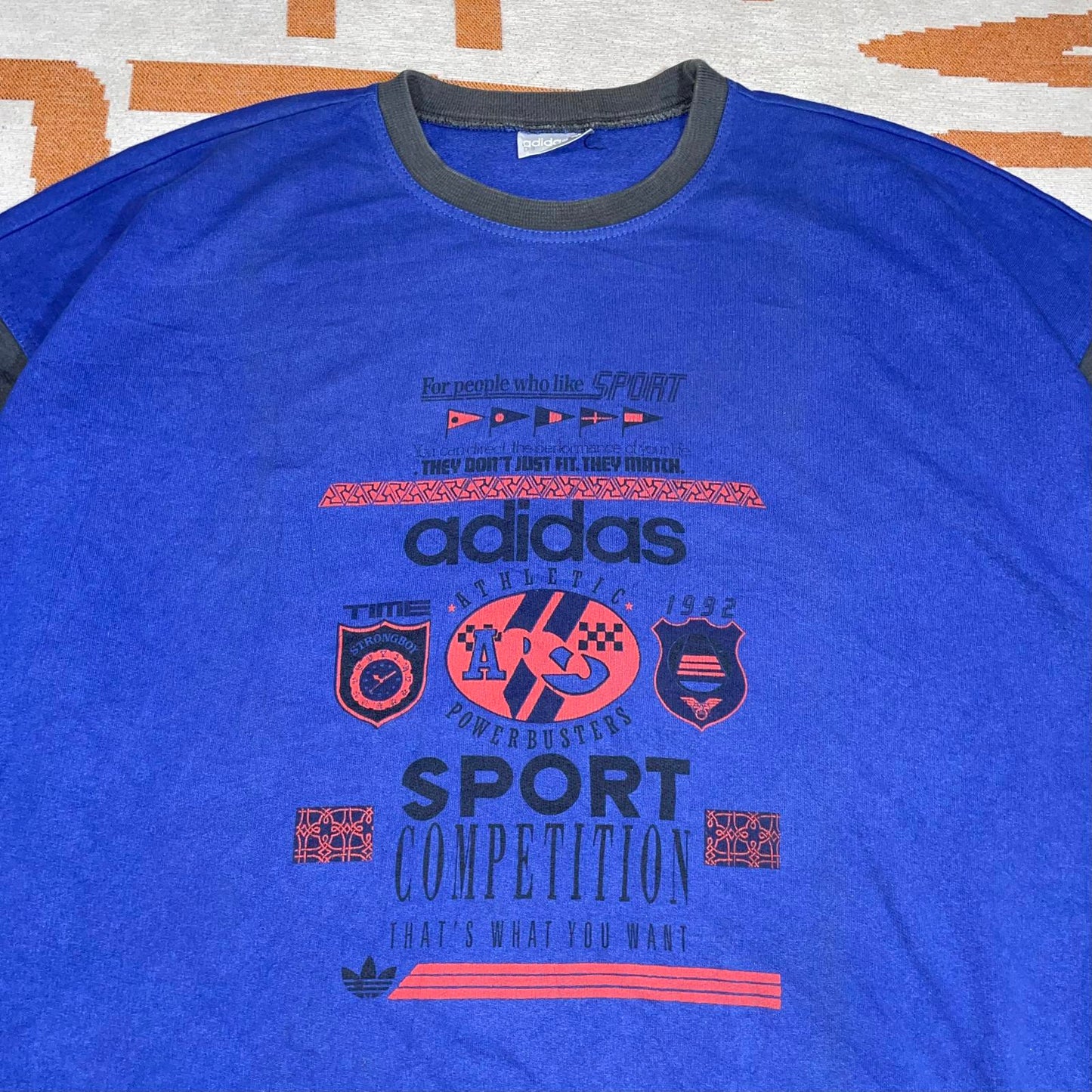 Adidas ‘92 Olympic Sport Print Blue Sweatshirt XXL.