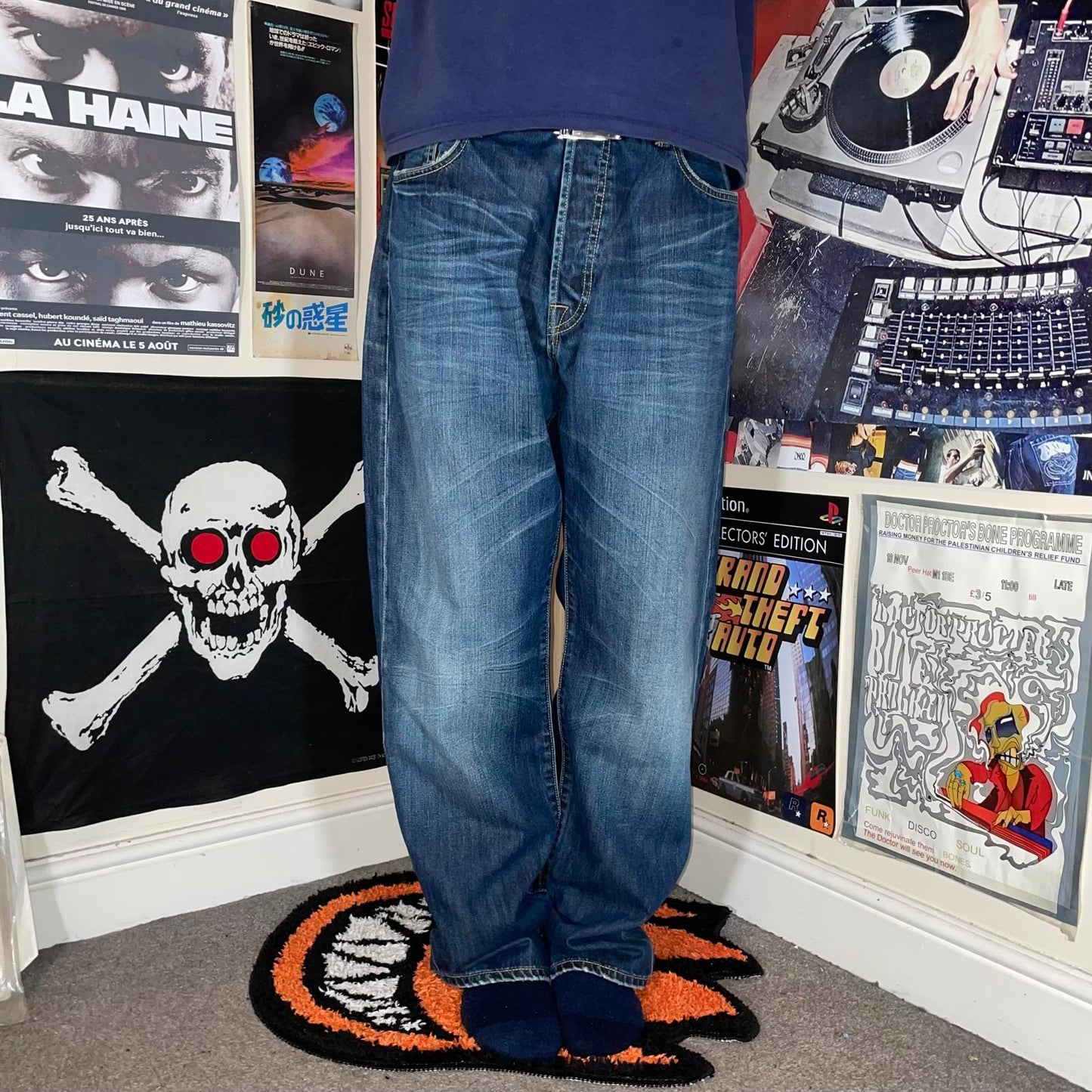 Ed Hardy 00s Embroidered Baggy Blue Denim Jeans 36x34