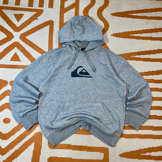 Quiksilver 00s Grey Logo Print Hoodie XL