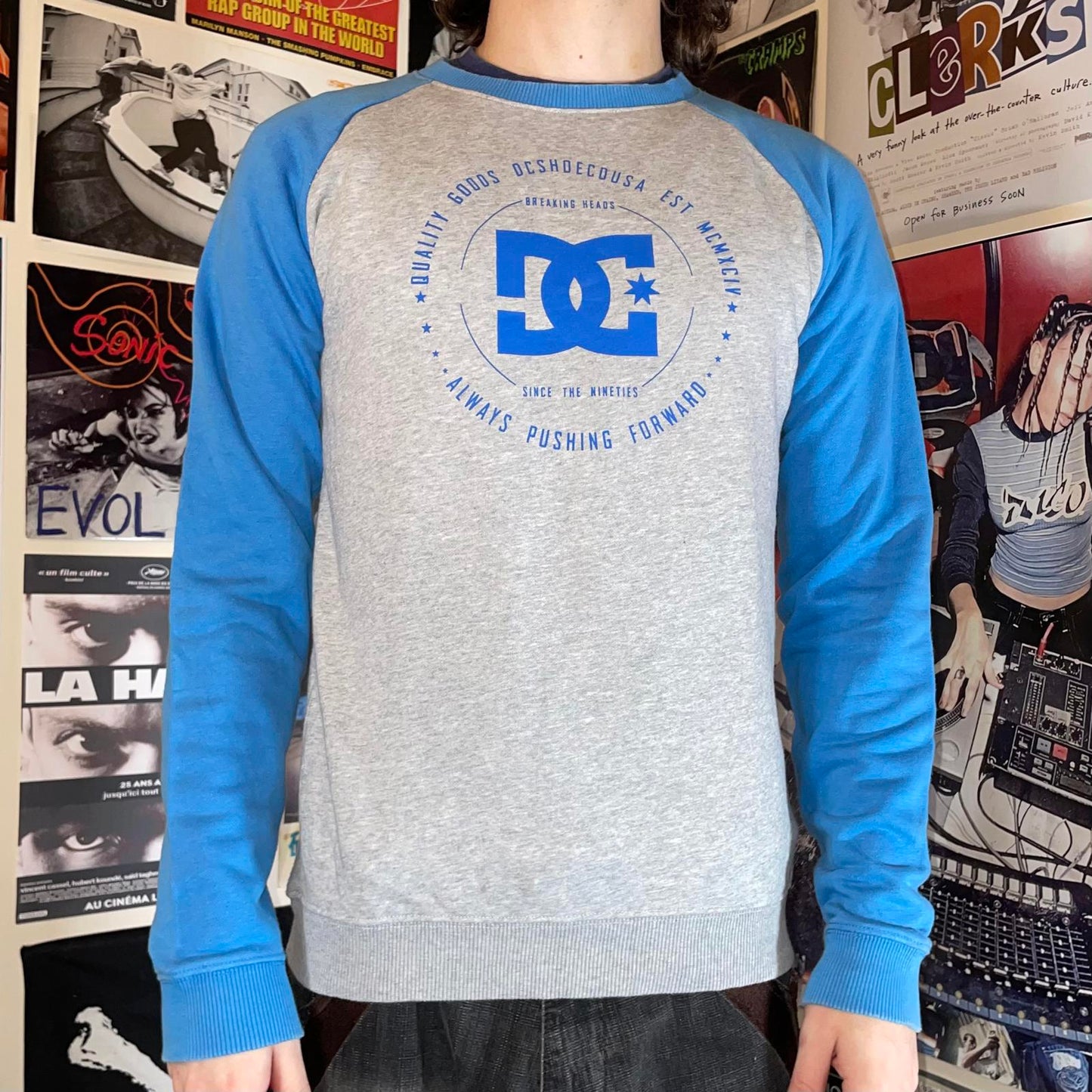 DC 00s Print Blue/Grey Logo Sweatshirt M