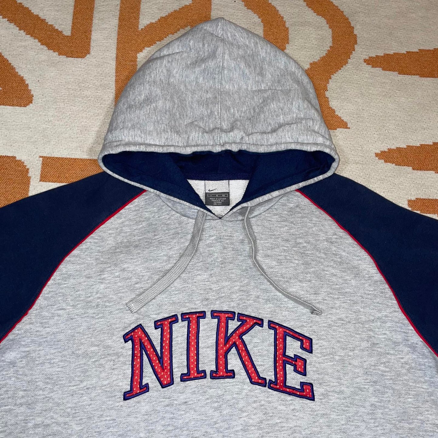 Nike 00s Embroidered Grey/Navy Spell-Out Hoodie L