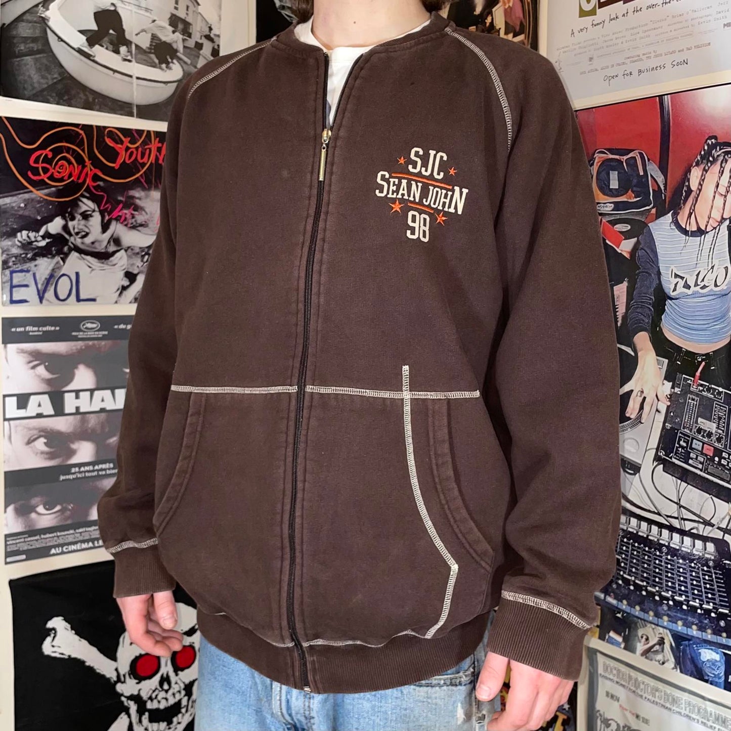 Sean John 00s Embroidered Zip Brown Track Jacket XL