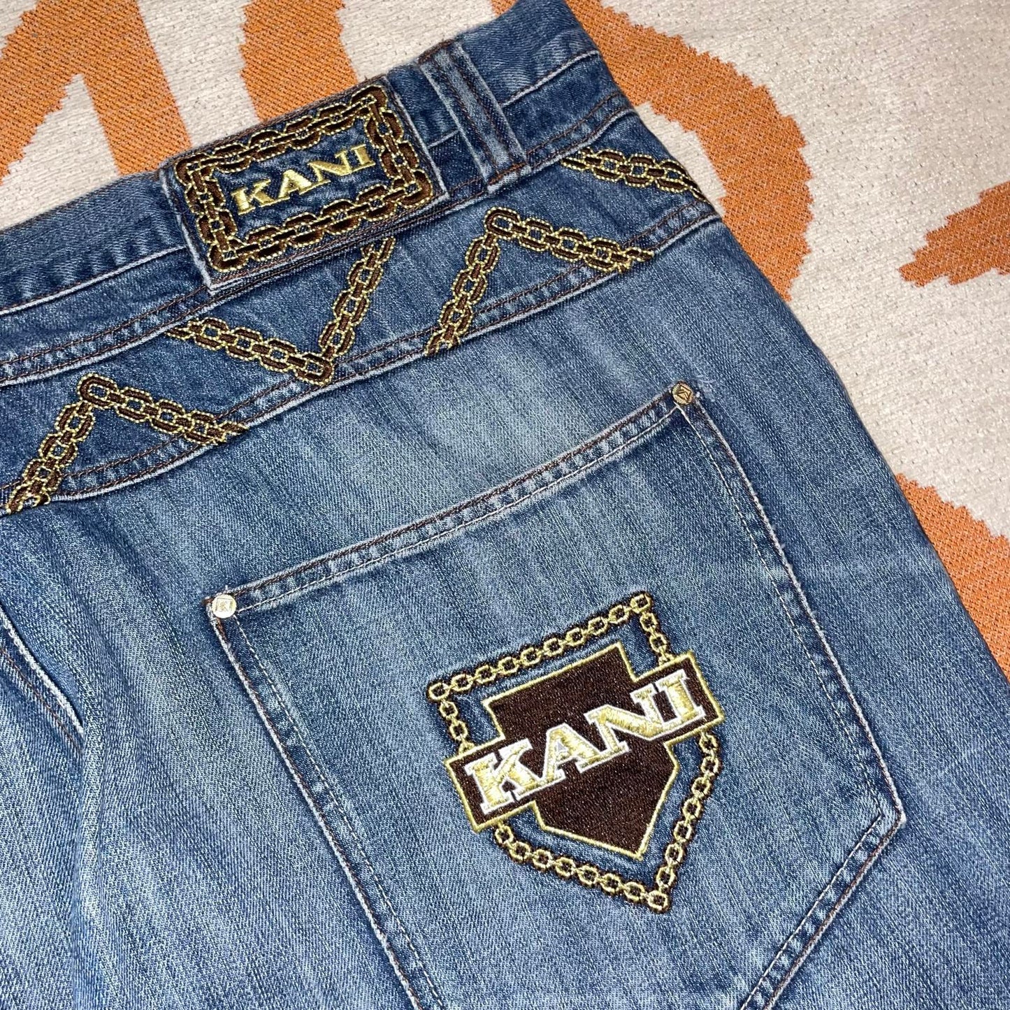 Karl Kani 90s Embroidered Gold Chain Jeans 42x34