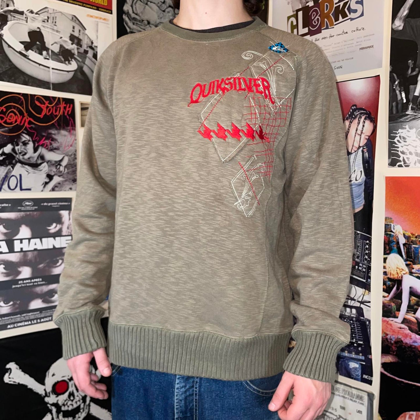 Quiksilver 00s Embroidered/Patched Sweatshirt L