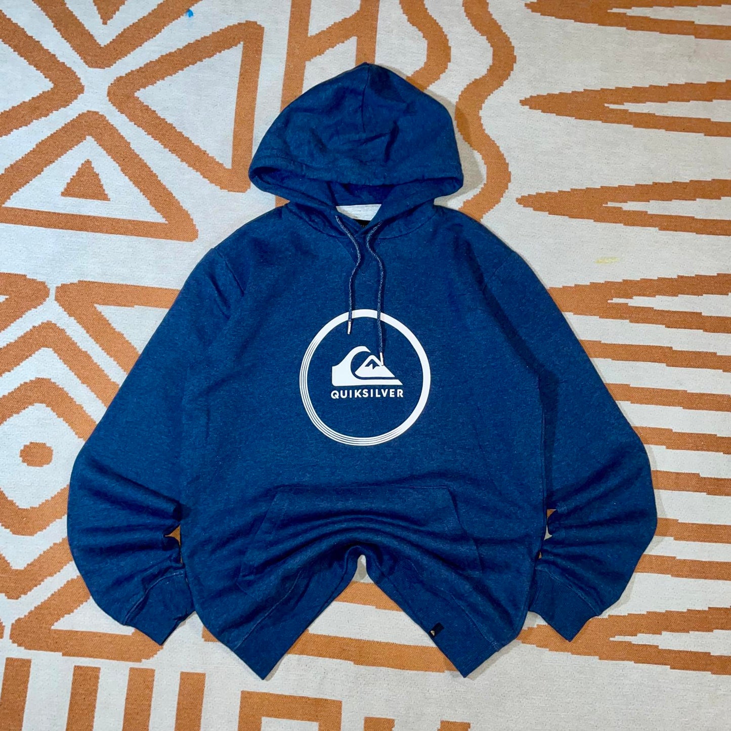 Quiksilver 00s Navy Logo Print Hoodie L