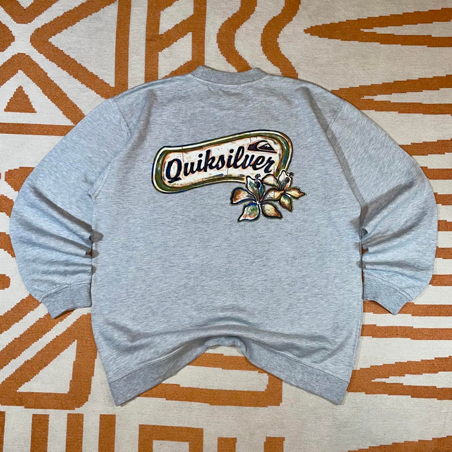 Quiksilver 90s Painted Graphic Print Grey Sweatshirt XL