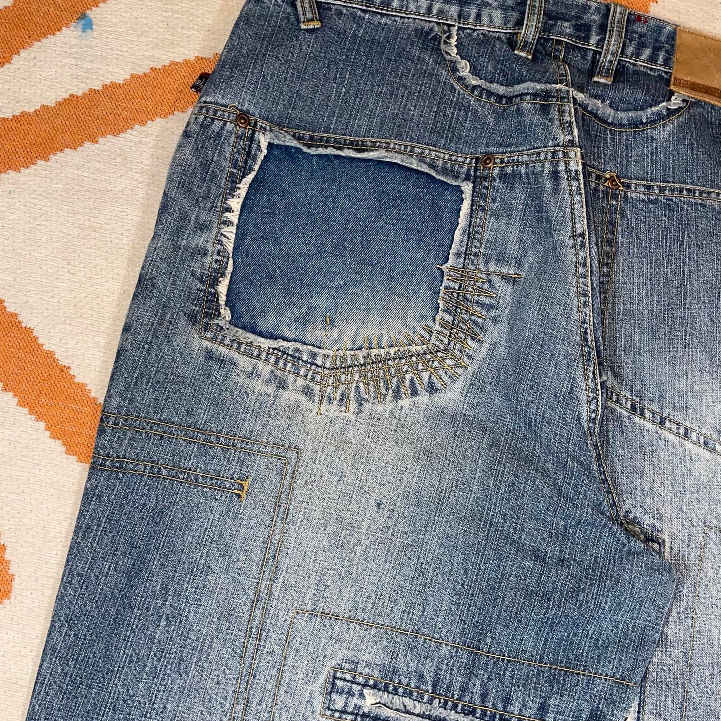 Phat Farm 00s Patchwork Baggy Blue Denim Jeans 34x33