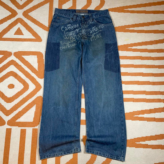 Caffiene 00s Printed Baggy Denim Jeans 32x32