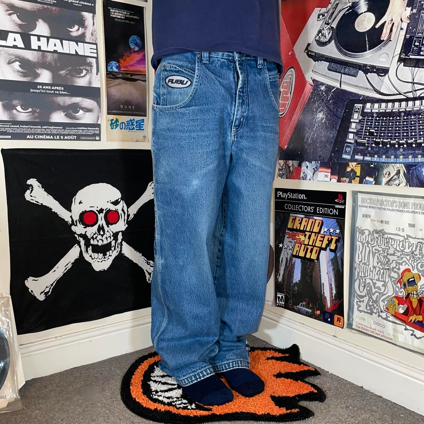 Fubu 90s Embroidered Baggy Denim Blue Jeans 32x32