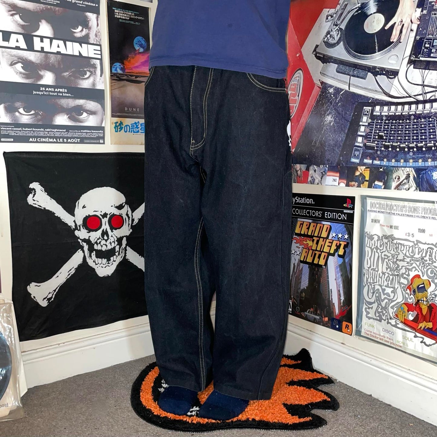 Townz 00s Printed Hustla Black Baggy Denim Jeans 38x30