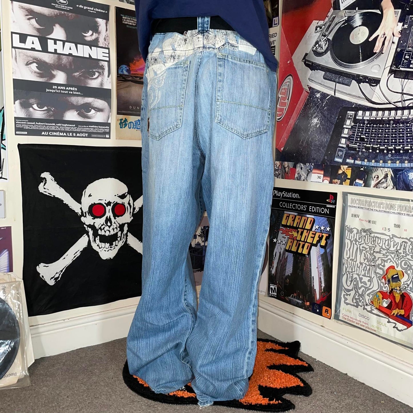 Akademiks 00s Printed ‘Warriors’ Baggy Blue Jeans 38x34