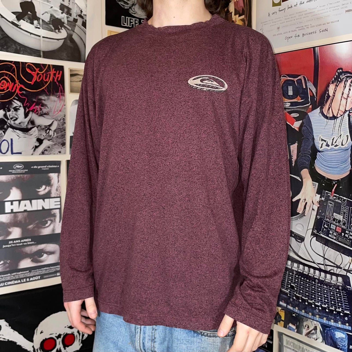 Quiksilver 90s Dragon Graphic Surf Burgundy Longsleeve T-Shirt M