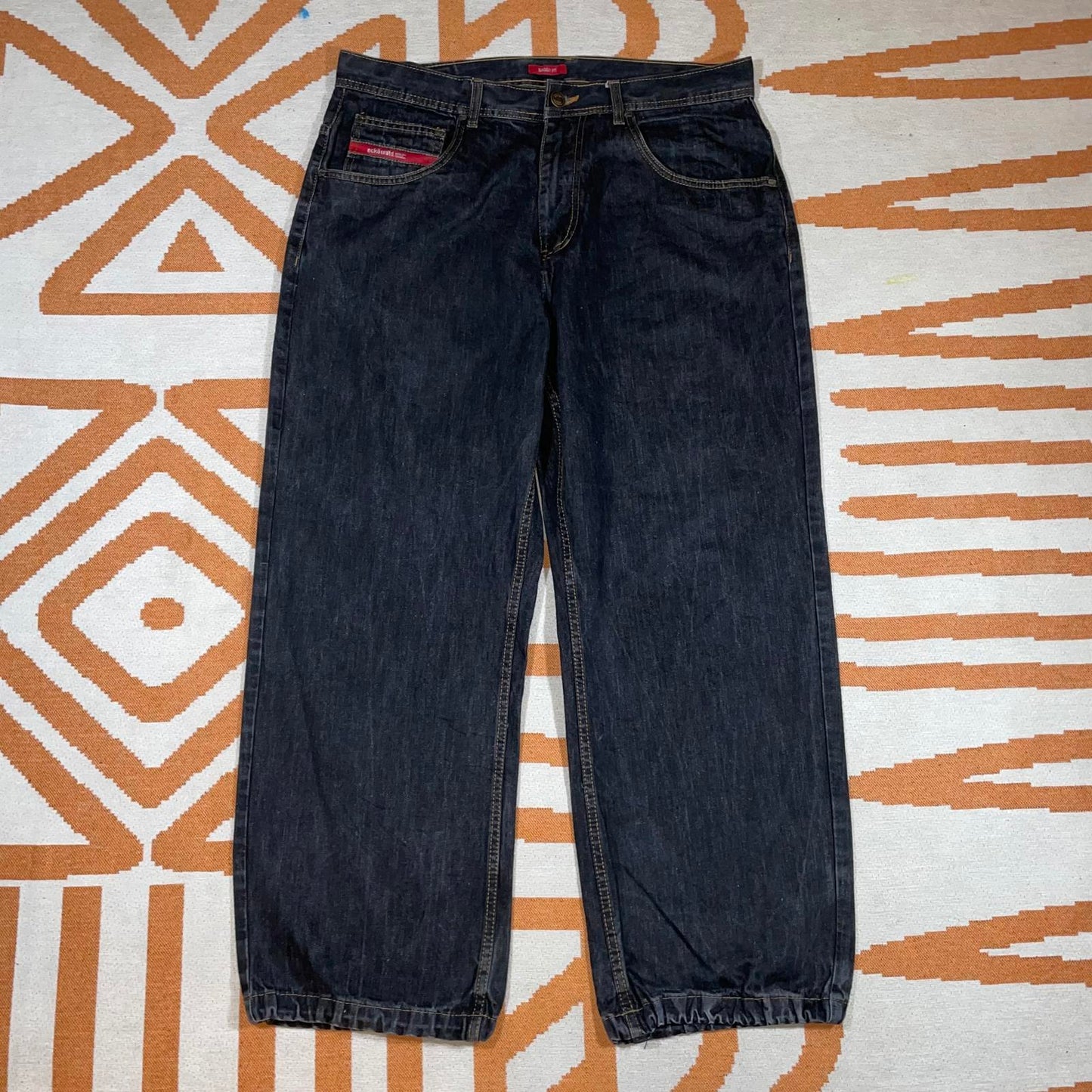 Ecko Unltd. 00s Embroidered Cursive Baggy Black Denim Jeans 36x32