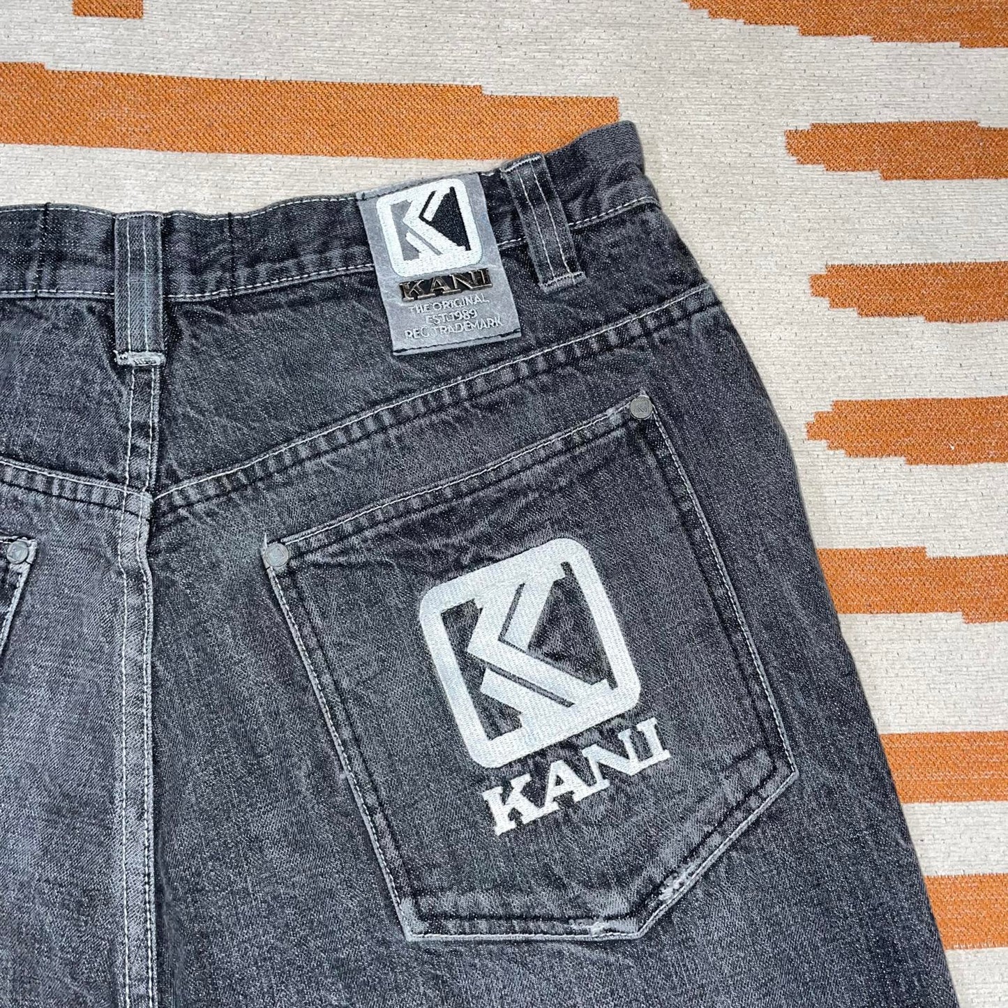Karl Kani 00s Embroidered Grey Denim Jeans 34x34