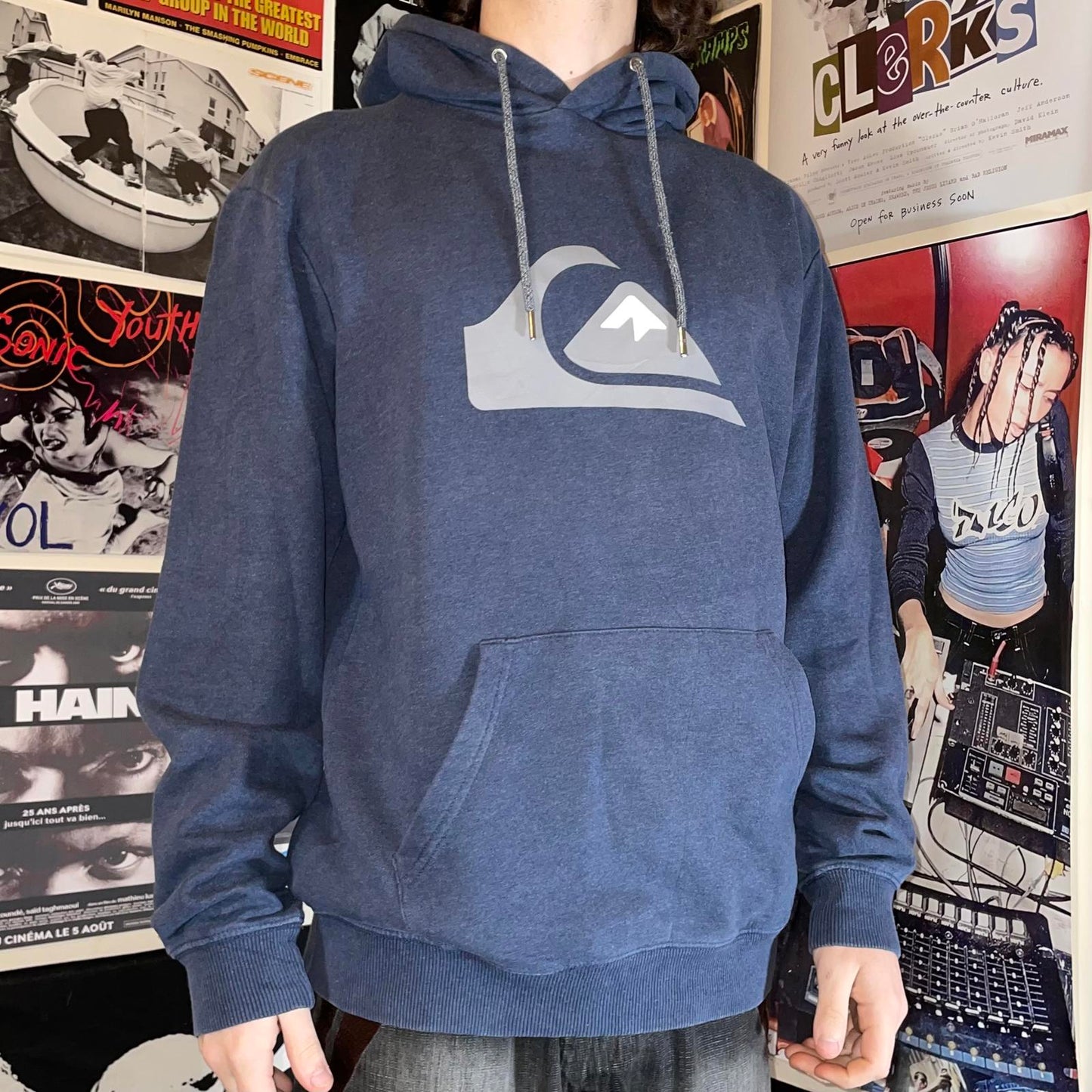 Quiksilver 00s Logo Print Hoodie L