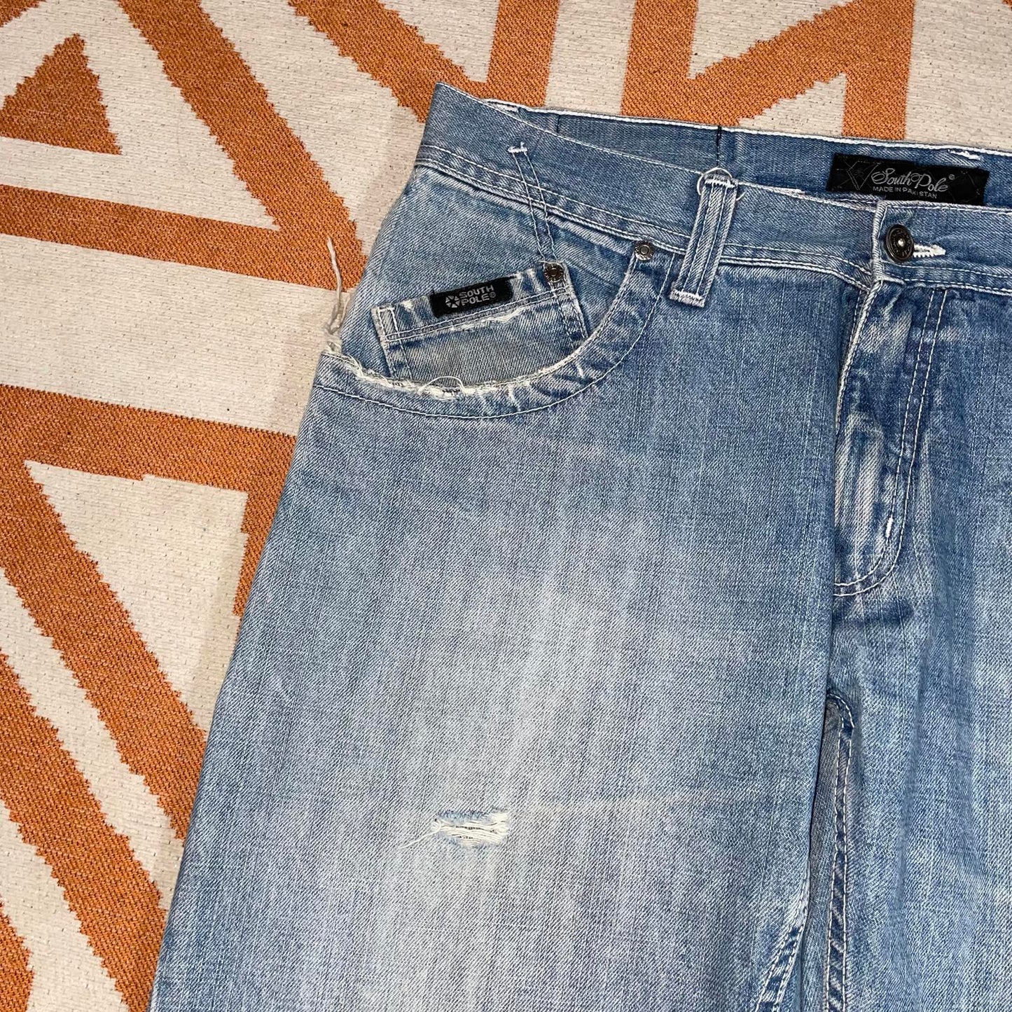 Southpole 00s Embroidered Monogram Blue Jeans 34x32