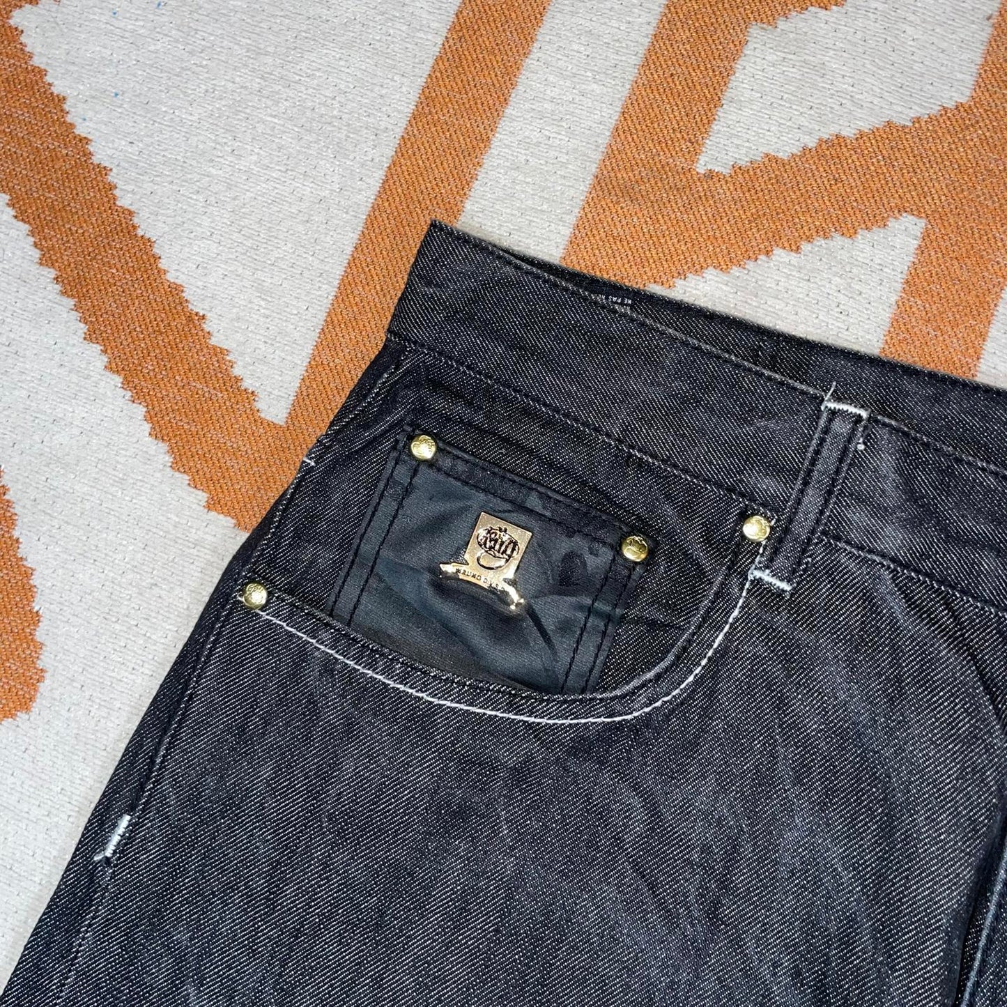 Wrung Division 00s Embroidered Baggy black Denim Jeans 36x32