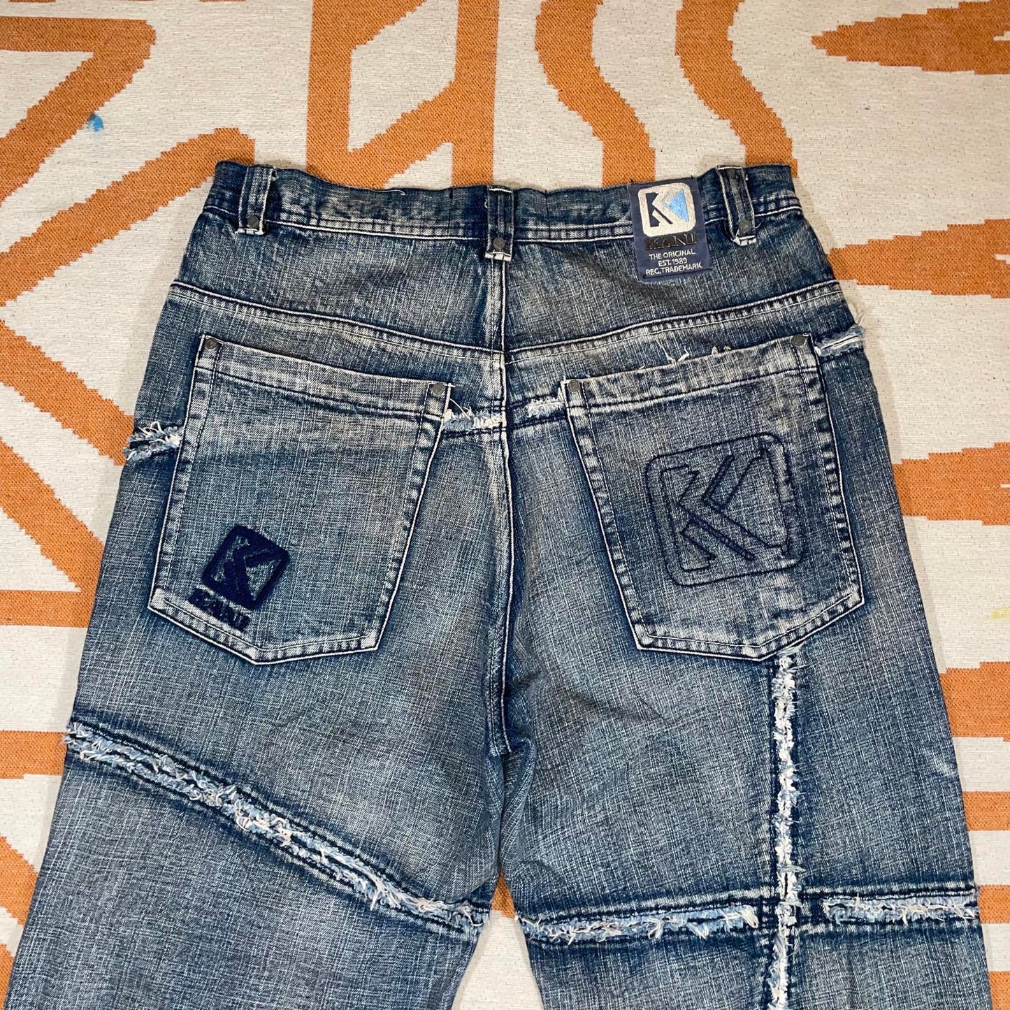 Karl Kani 00s Patchwork Embroidered Baggy Blue Jeans 34x34