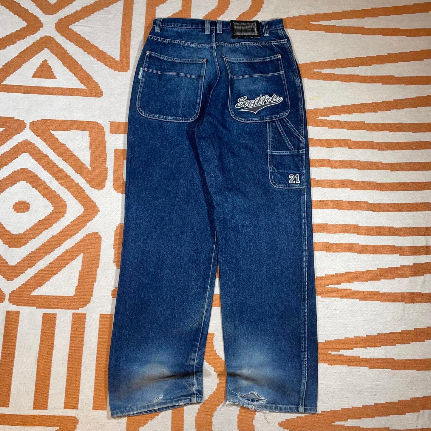 Southpole 90s Embroidered Baggy Blue Denim Jeans 32x33