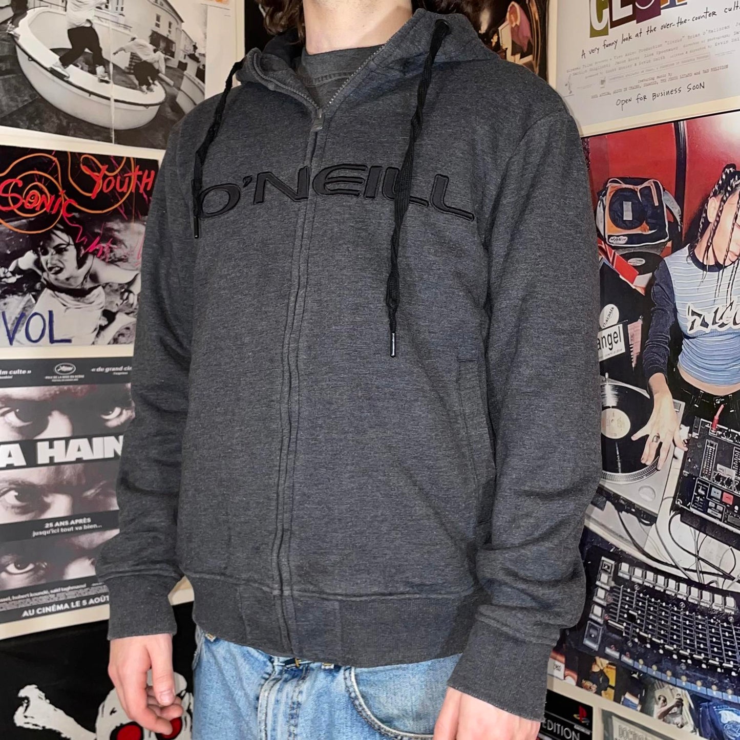 O’Neill 00s Embroidered Grey Surf Zip Hoodie M