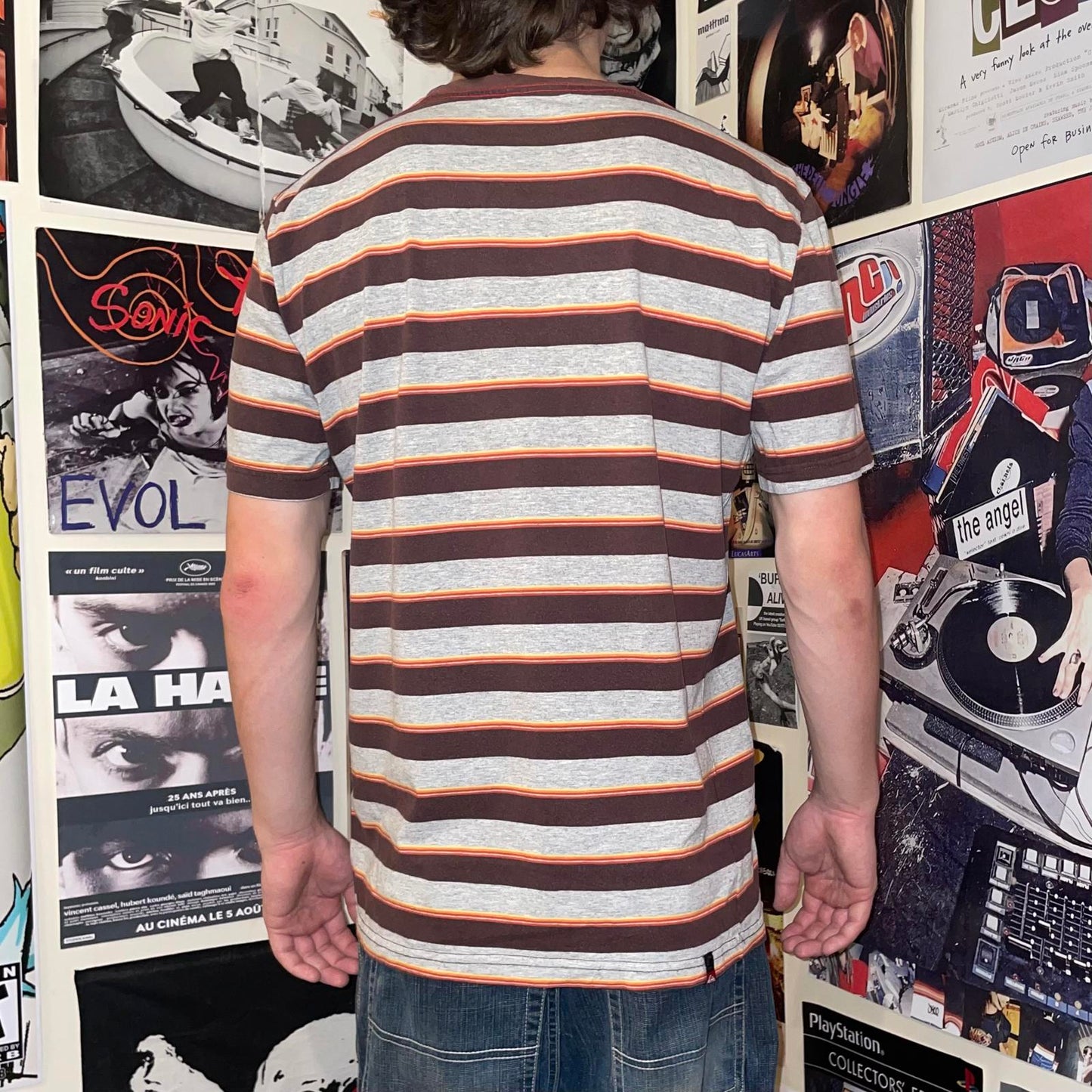 Quiksilver 00s Striped Print T-Shirt L