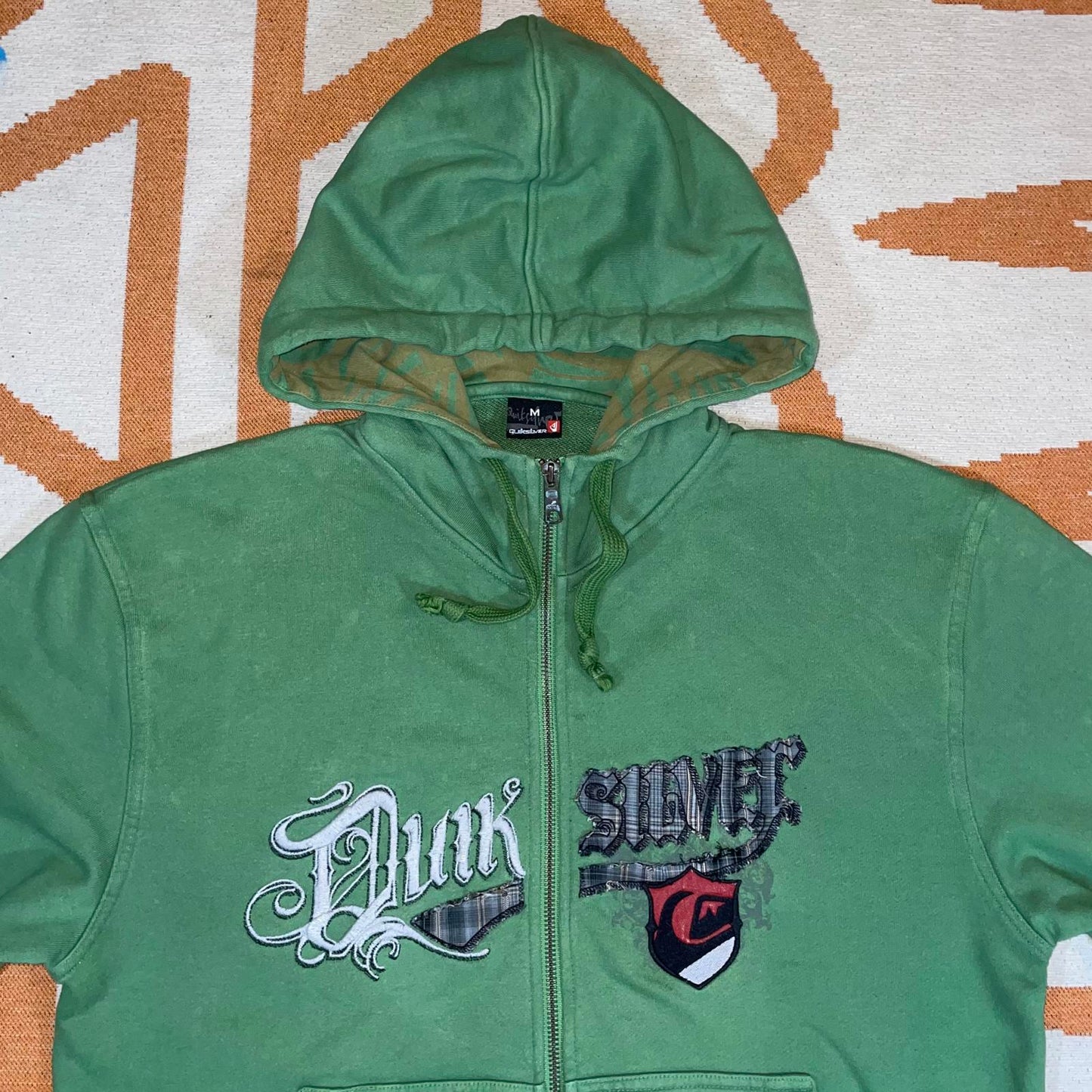 Quiksilver 00s Embroidered Green Zip Hoodie M