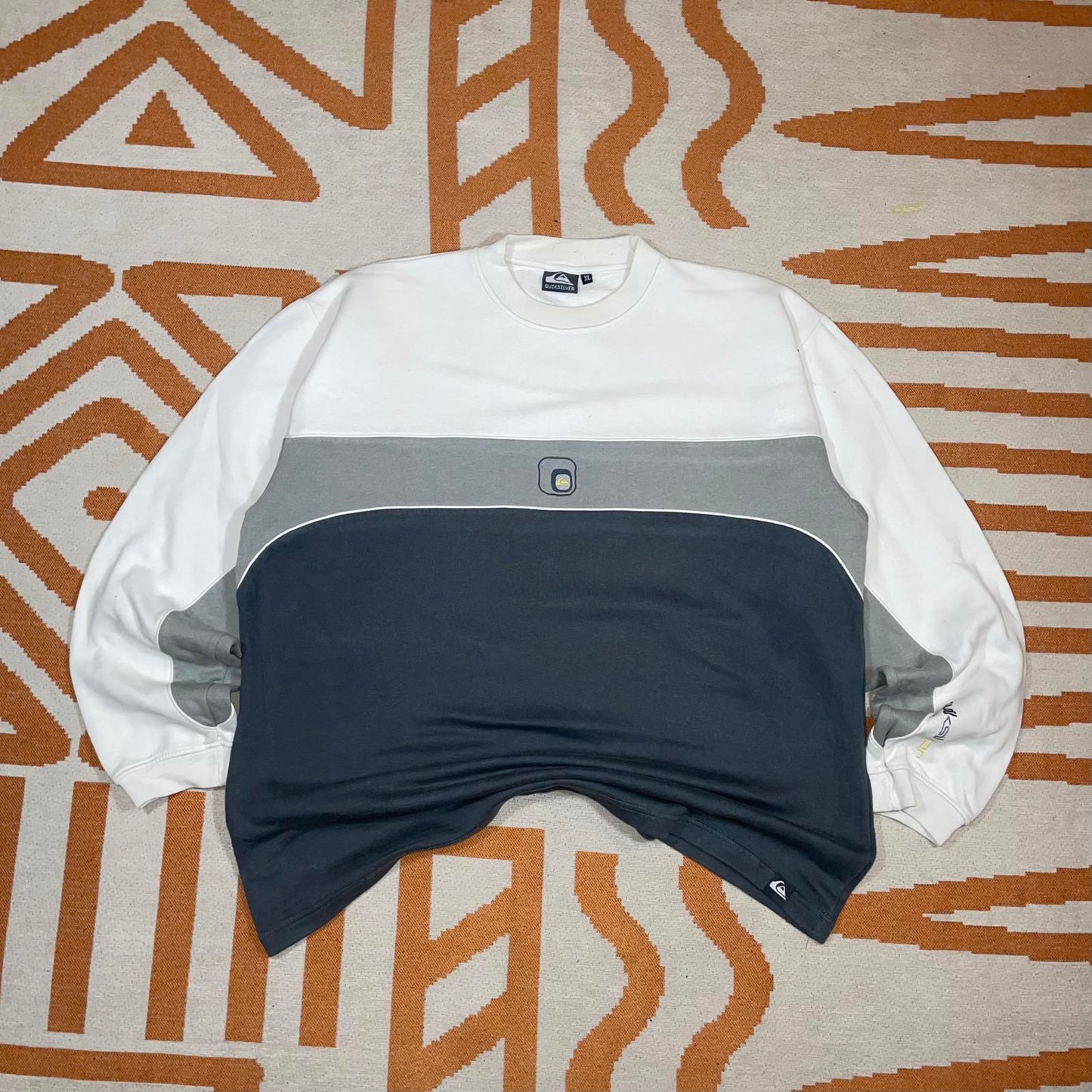 Quiksilver 00s Panelled Embroidered Logo Sweatshirt XL