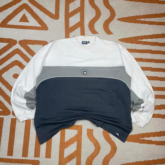 Quiksilver 00s Panelled Embroidered Logo Sweatshirt XL