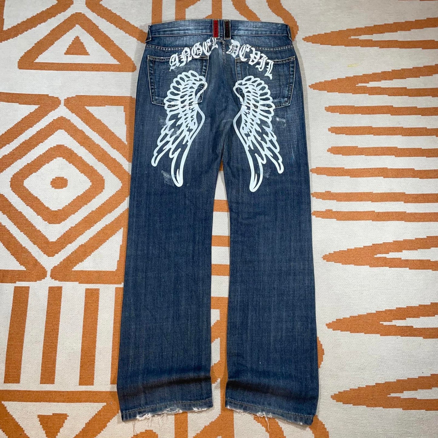 Angel-Devil 00s Printed Wings Denim Jeans 34x32