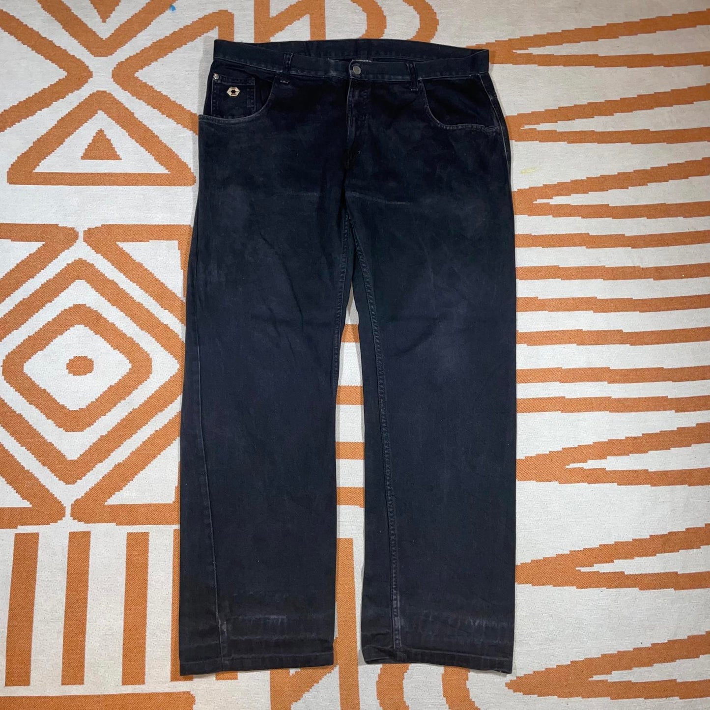 Southpole 90s Embroidered Black Denim Baggy Jeans 42x34