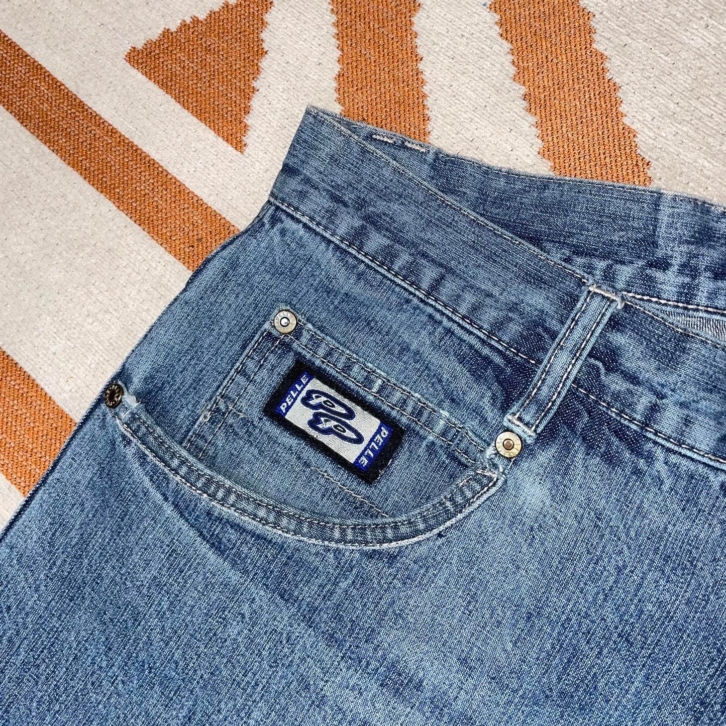 Pelle Pelle 00s Embroidered Baggy Blue Denim Jeans 32x34