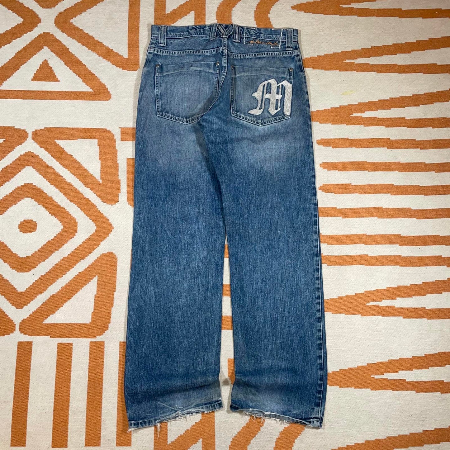 Sir Benni Miles 00s Embroidered Blue Denim Jeans 31x30