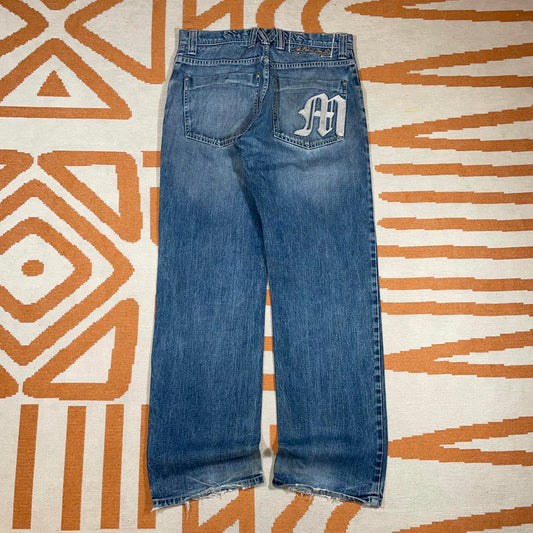Sir Benni Miles 00s Embroidered Blue Denim Jeans 31x30