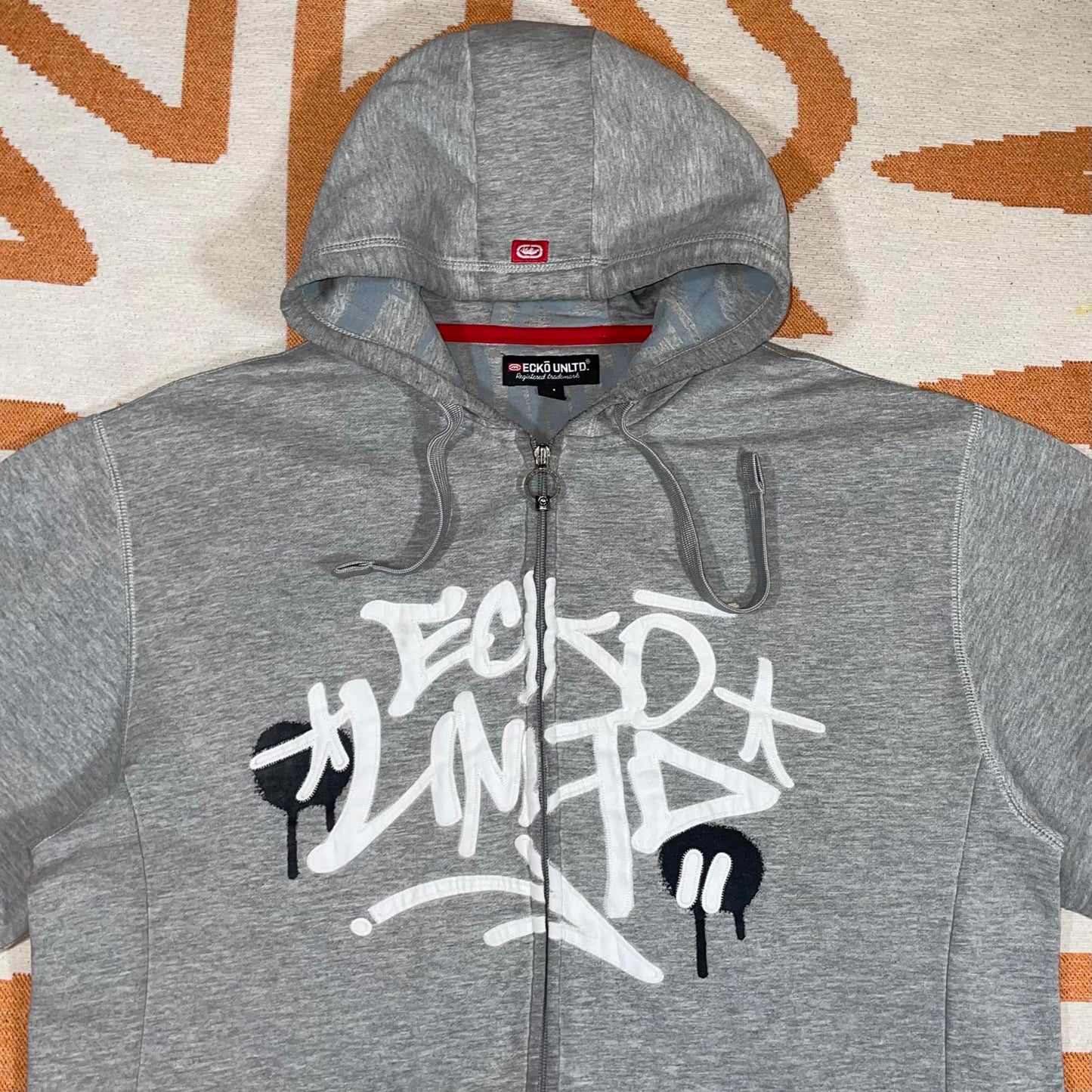 Ecko Unltd. 90s Graffiti Embroidered Grey Zip Hoodie M