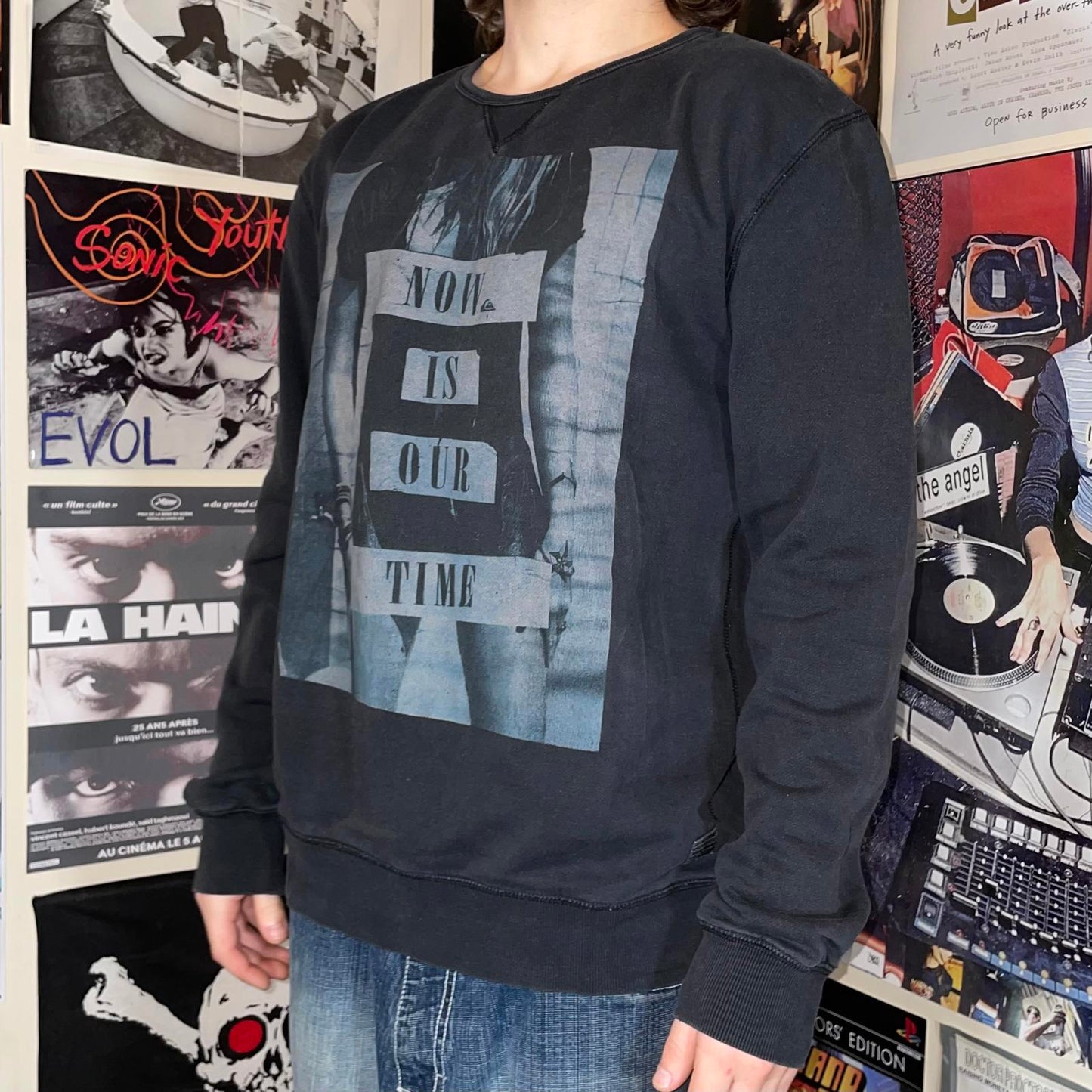 Quiksilver 00s Graphic Beach Black Sweatshirt L