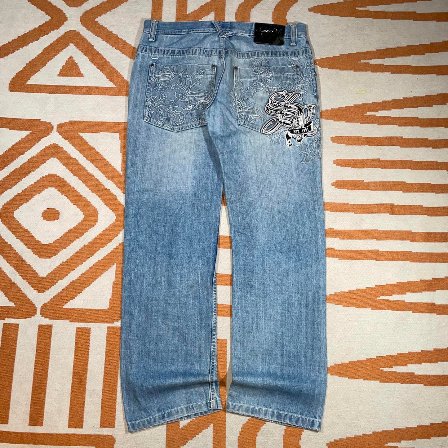 Southpole 00s Embroidered Monogram Blue Jeans 34x32