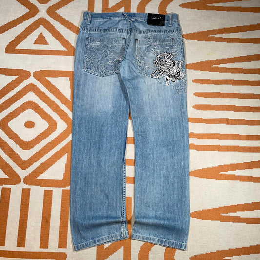 Southpole 00s Embroidered Monogram Blue Jeans 34x32