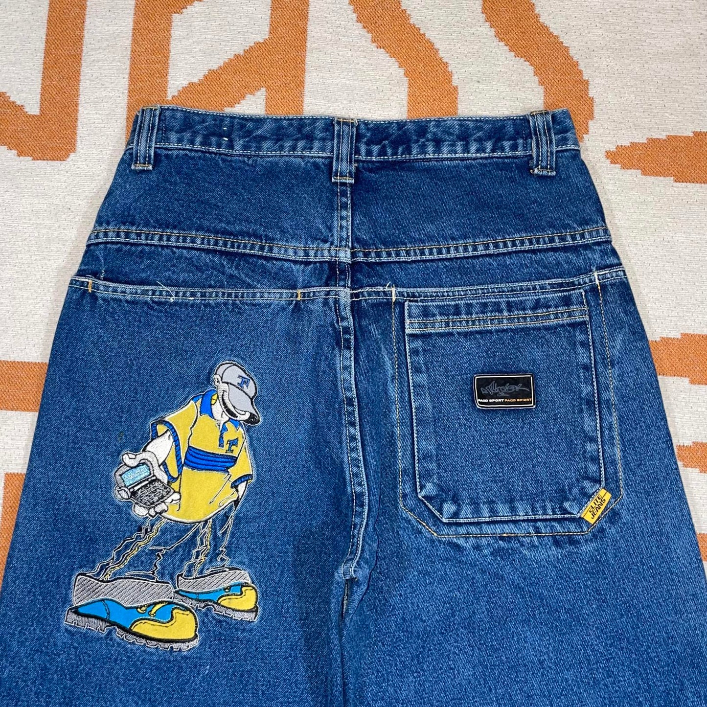 Paco Sport 90s Embroidered Character Denim Blue Jeans 27x30
