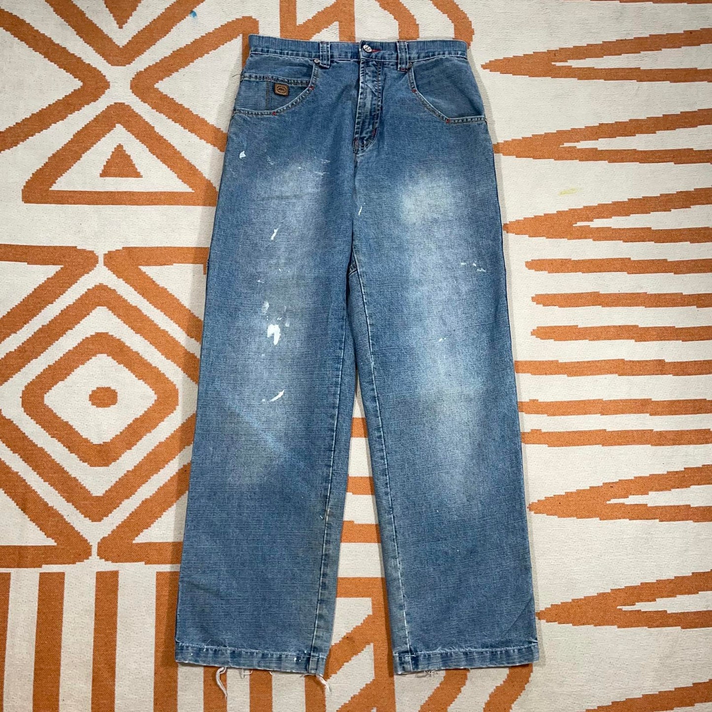 Ecko Unltd. 00s Rhino Imprint Baggy Denim Blue Jeans 32x33