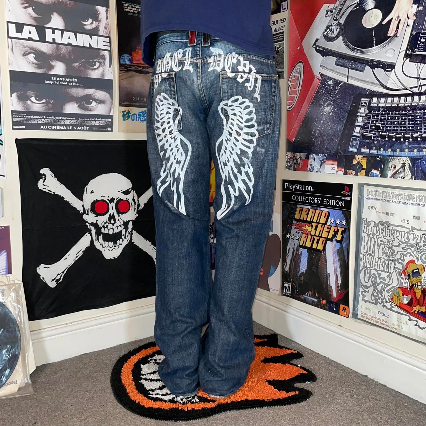 Angel-Devil 00s Printed Wings Denim Jeans 34x32