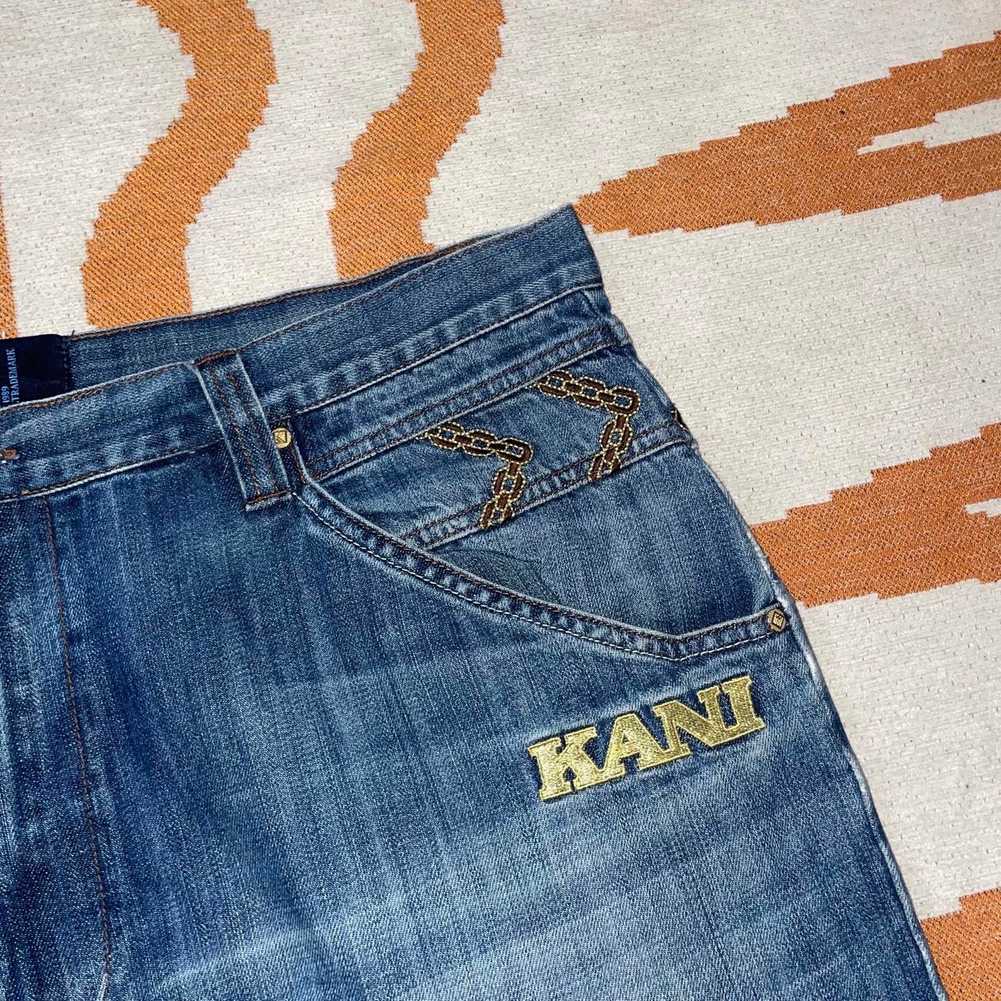 Karl Kani 90s Embroidered Gold Chain Jeans 42x34