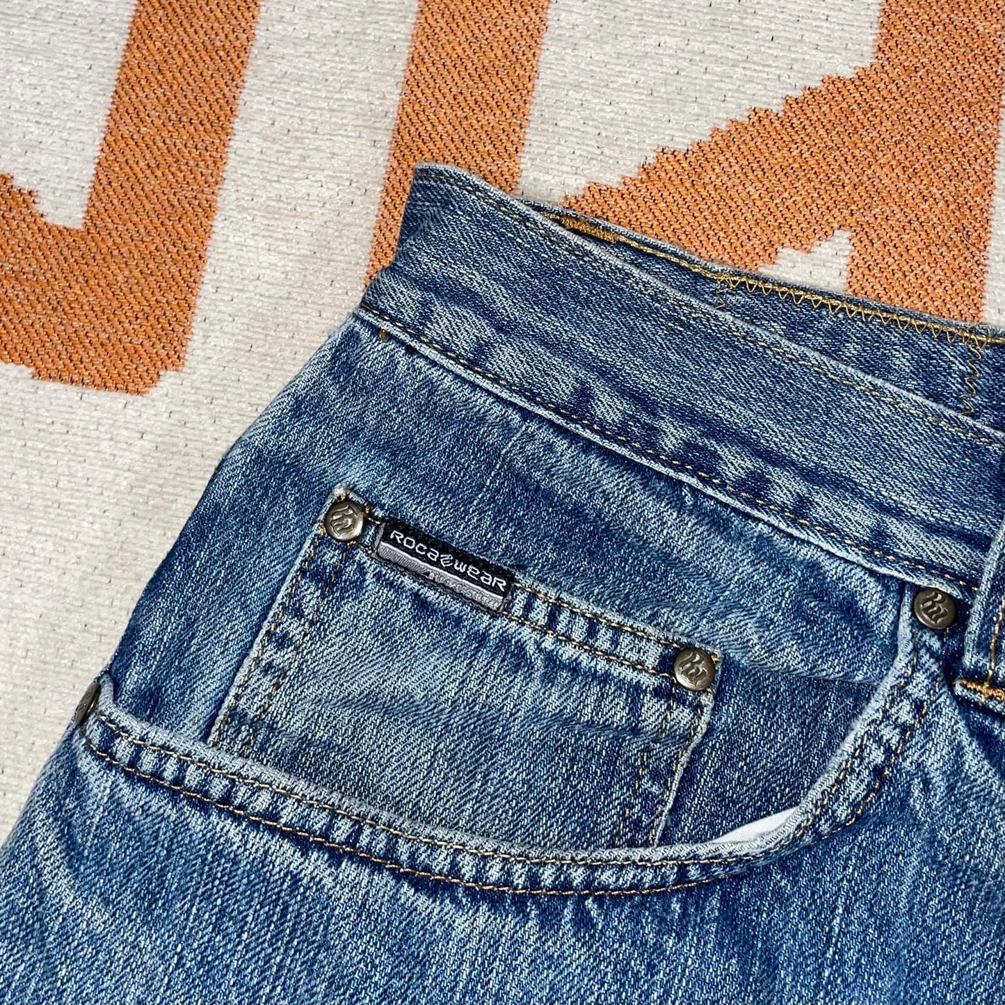 Rocawear 00s Embroidered Baggy Blue Jeans 36x34