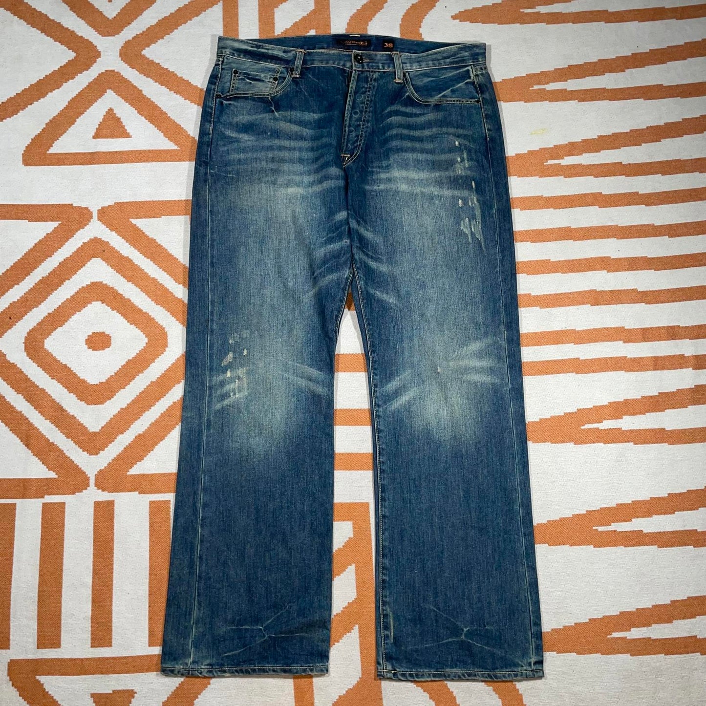 Ed Hardy 00s Embroidered Baggy Denim Blue Jeans 38x34