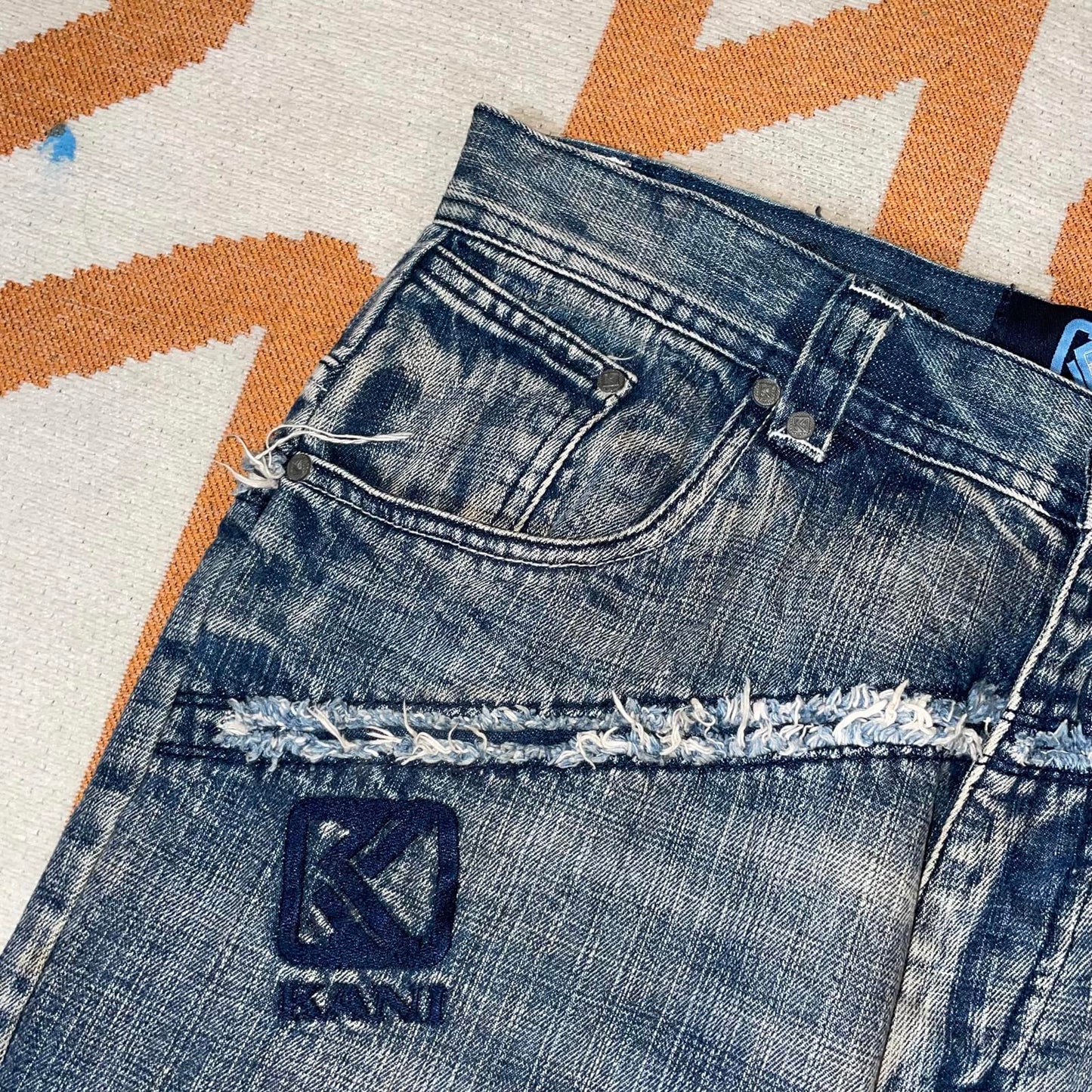 Karl Kani 00s Patchwork Embroidered Baggy Blue Jeans 34x34