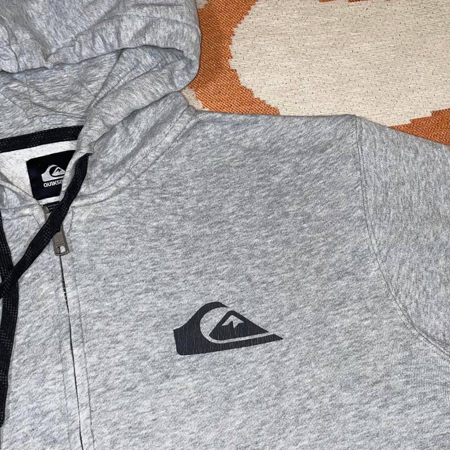 Quiksilver 00s Grey Zip Logo Print Hoodie S