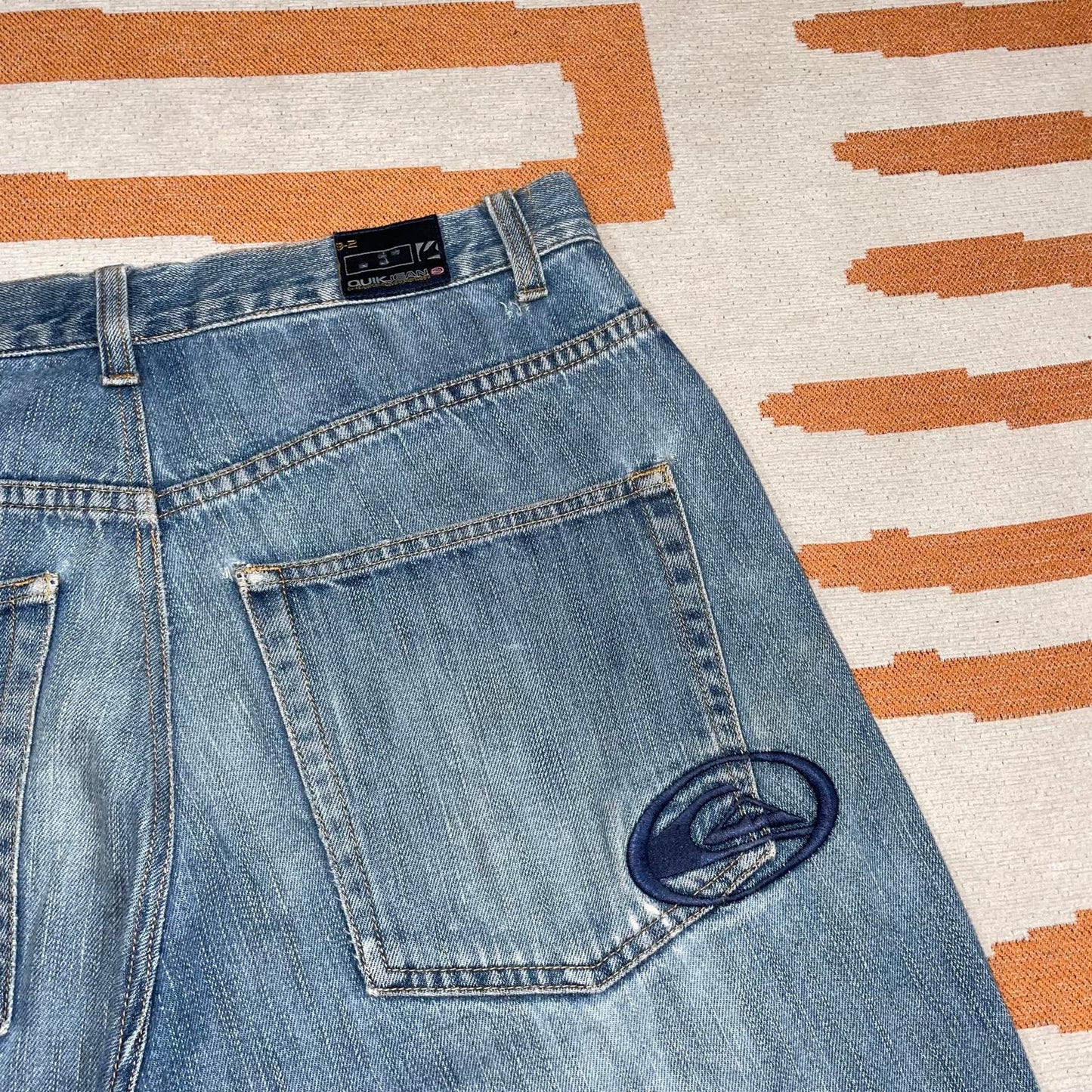 Quiksilver 00s Embroidered Logo Baggy Surf Jeans 34x32