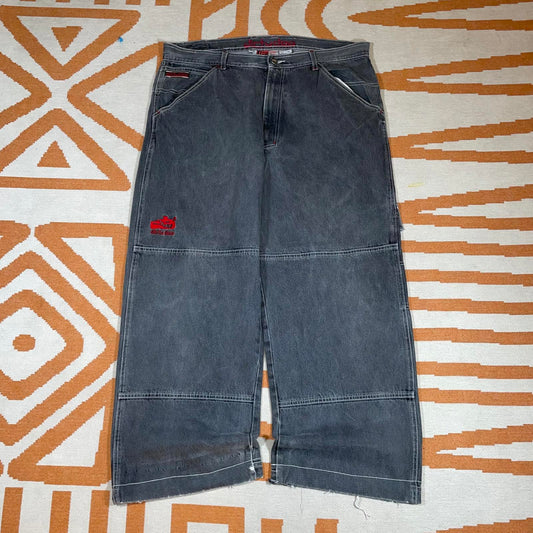 Dirty Dog 90s Embroidered Grey Baggy Cargo Jeans 38x30