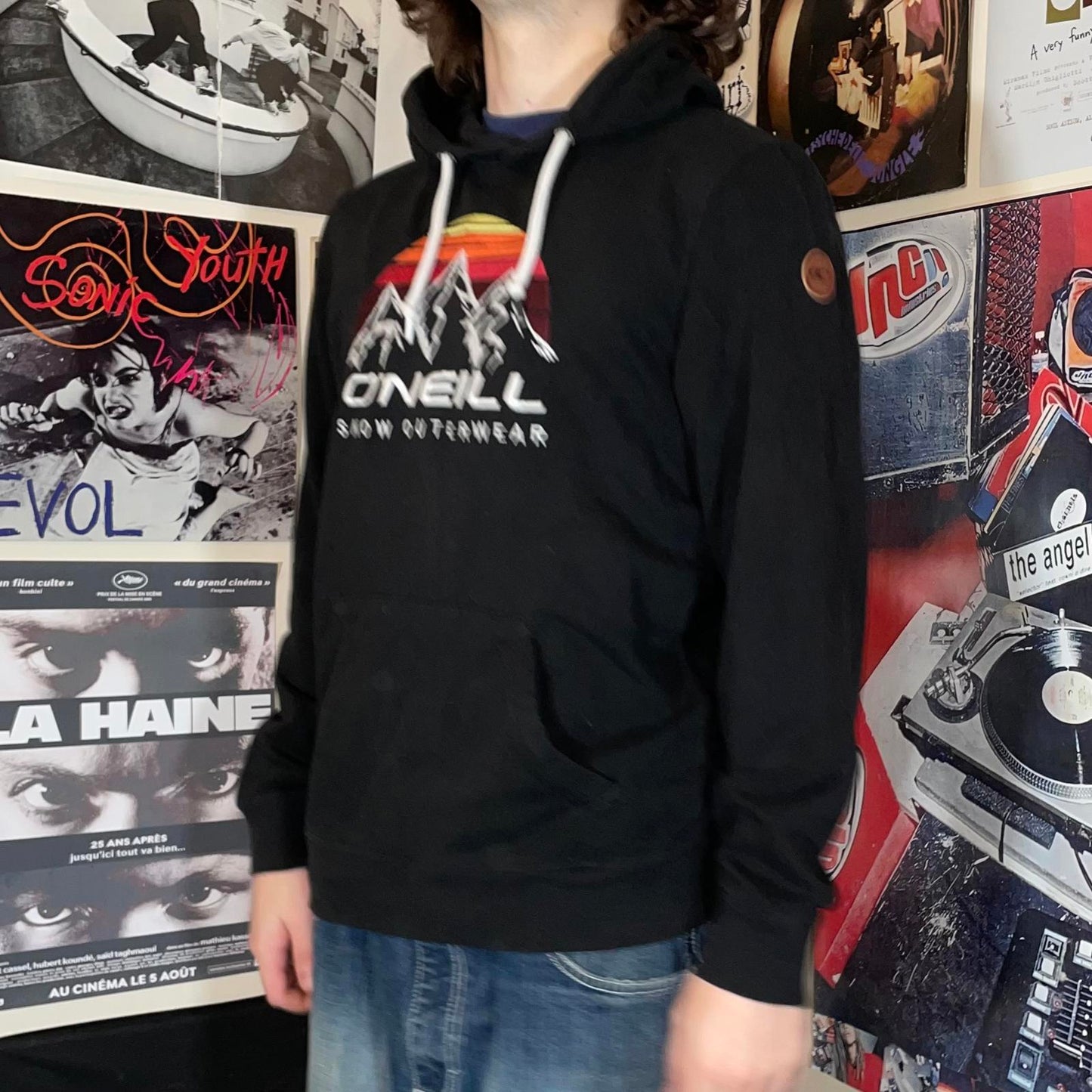 O’Neill 00s Embroidered Mountain Black Hoodie S