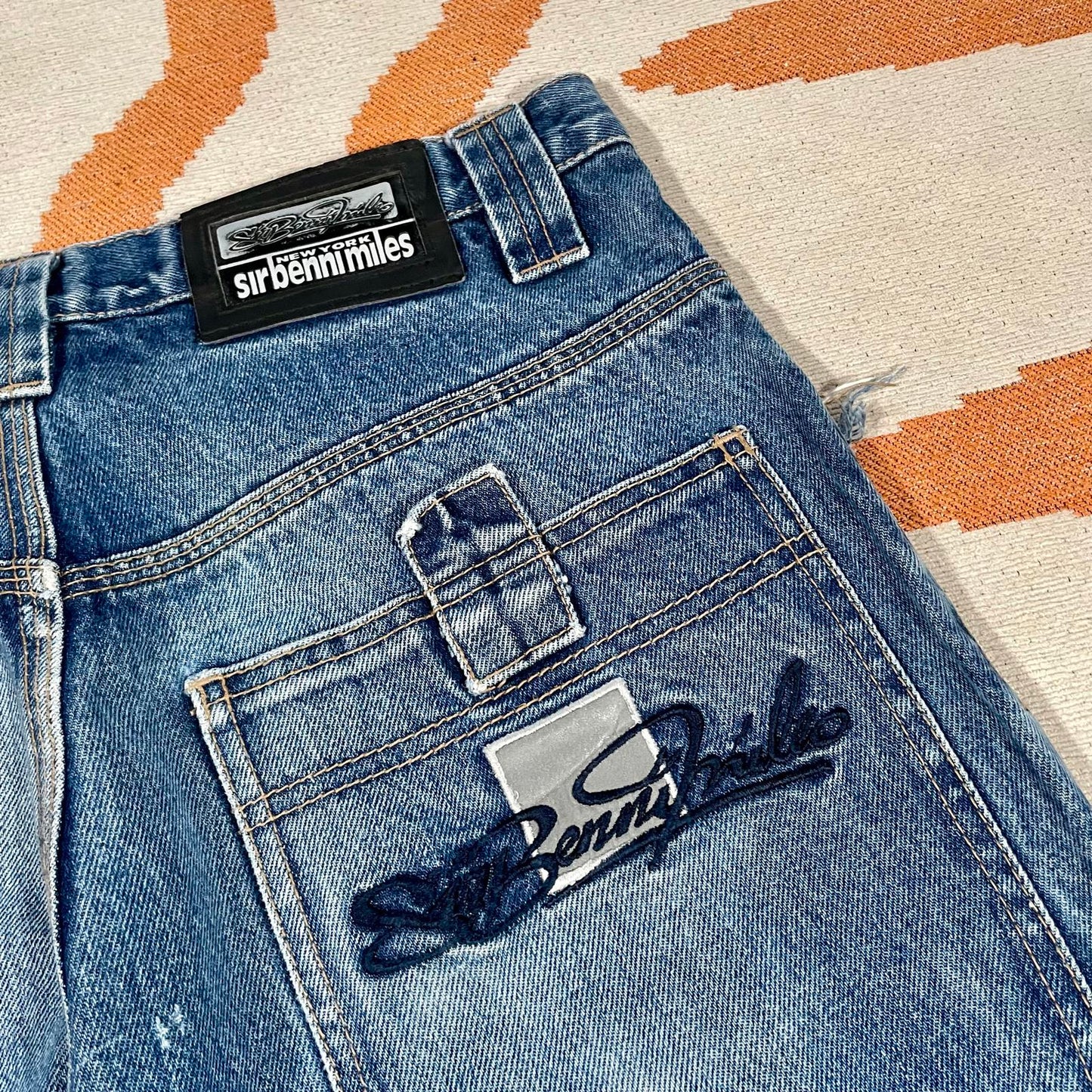 Sir Benni Miles 90s Embroidered Reflective Blue Jeans 31x32