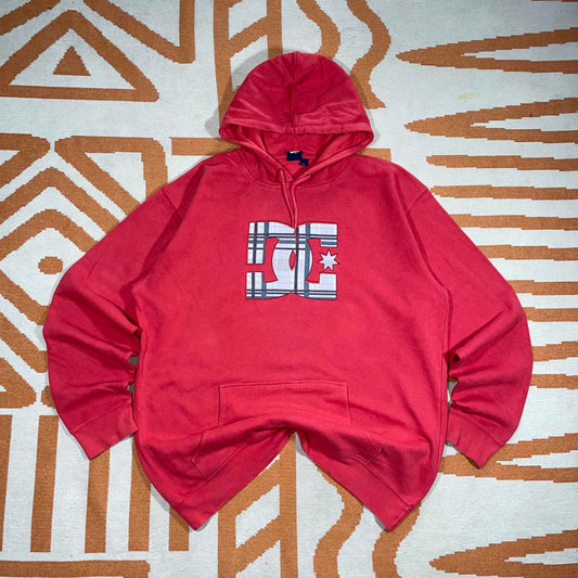 DC 00s Salmon Plaid Graphic Print Hoodie L